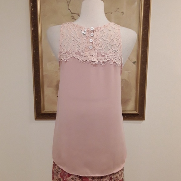 NEW. Blush Pink Chiffon Lace Blouse - Picture 3 of 4